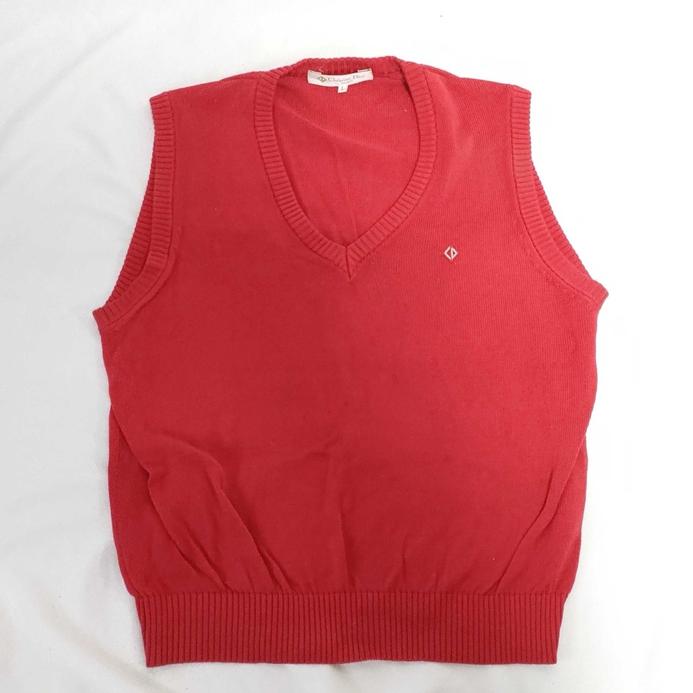 Dior Men's Bright Red V-Neck Sweater Vest